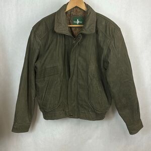Vtg Hunt Club Leather Bomber Jacket Sz Medium 39-41 Olive Green Brown